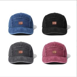 Peaked Cap Five Panel Baseball Caps Leather Label Ball Cap Washed Casual Soft Ponytail Hats Solid Outdoor Vintage Cotton Fashion Unisex Sun Visor Snapbacks Cap BC327