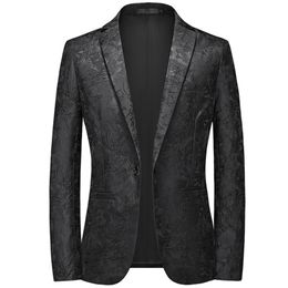 Mens Suits Blazers Fashion Casual Dark Pattern Embossed Boutique Suit Slim Fit Evening Dress Jacket Coat 230222