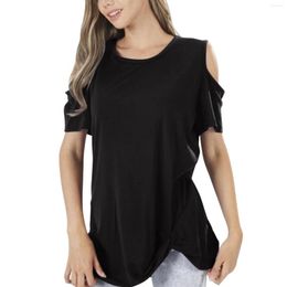 Women's Blouses Women's Elegant Shirts Tops Short Sleeve Round Neck Blouse Loose Of Shoulder Top Feminine