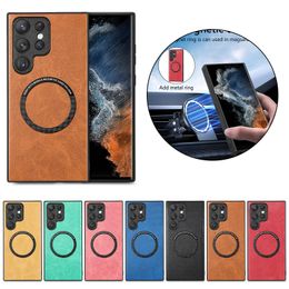 Magsafe Phone Cases for Samsung Galaxy S23 S22 S21 S20 Ultra Plus Wireless Charging Magnetic Vehicle Solid Color PU Leather Shockproof Protective Case