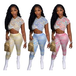 Designer Summer Print Tracksuits Women Outfits Two 2 Piece Sets Short Sleeve Pullover Pleated T-shirt Pants Sweatsuits Casual Sports Suits 9316