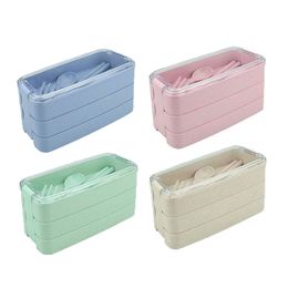 Home Lunch Boxes 3 Grid Wheat Straw Bento Transparent Lid Food Container For Work Travel Portable Student Lunch Boxes Containers LT256