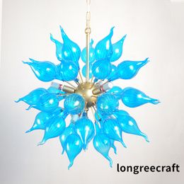 Modern Pendant Lamps Blue Round Shape Dia20/26 Inches Hand Blown Glass Chandelier Light with LED Bulbs Indoor Ceiling Lighting Chihuly Style Chandeliers LR1466
