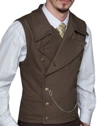 Men's Vests Mens Suit Lapel Neck Wool Brown Waistcoat Casual Formal Doublebreasted Business Slim Fit Groomman For Wedding 230222
