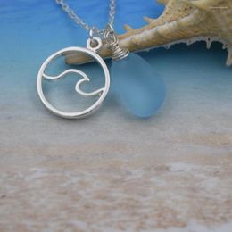 Pendant Necklaces SanLan 12pcs Wave Beach Blue Sea Glass Necklace Ocean Wedding Jewelry Gift For Her