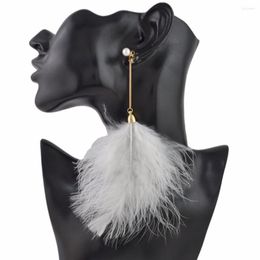 Dangle Earrings India Rhinestones Pearl Long Tassel Vintage White Black Pink Feather Drop Statement For Women Fashion Jewelry