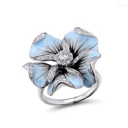 Wedding Rings Luxury Silver Ring Blue Flower For Women Engagement Fashion High Quality Jewellery Anillos Plata 925 Para Mujer