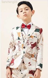 Clothing Sets Prince Kids Jacket Vest Pants 3Pcs Dress Flower Boys Luxurious Wedding Suit Children Piano Performance Party Come 3-14Y W0222