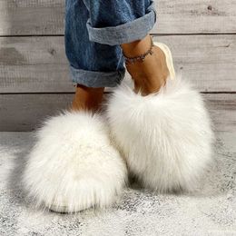 Slippers Fur Slides For Women Fluffy Slippers For Home Faux Fur Flip Flops Female Luxury Summer Ladies Shoes 2021 Plus Fashion Z0215 Z0215