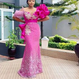 Sexy Hot Pink Juliet Sleeves Mermaid Prom Dresses 2023 for Black Girls Aso Ebi Party Gowns Graduation Dress Robe De Bal Custom Made