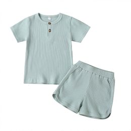 Pyjamas Solid Cotton Kids Pyjamas Sets Unisex Boys Clothing Pyjama Trousers Homewear Girls Clothing TopsShorts Summer Short Sleeve 230222