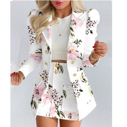 Two Piece Dress Cacocala 2023 Spring Suit Longsleeved Solid Colour Women Top Mini Skirt Twopiece Female Blazer 230222