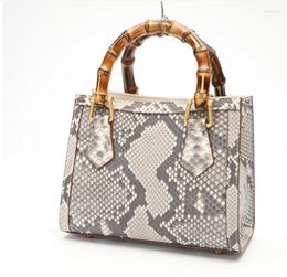 Evening Bags 2023 Genuine Snake Skin Leather Lady Women Small Size Shoulder Cross Body Bag With Bamboo Handle Black Beige White Colour