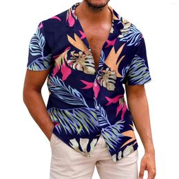 Men's T Shirts Men's Hawaiian Floral Button Down Tropical Holiday Beach Summer Mens Large Tall Size Medium