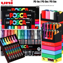 Markers 1 Set of UNI POSCA Marker Pen PC 1M PC 3 M PC 5M POP Advertising Poster Graffiti Note Painting Hand painted art supplies 230221