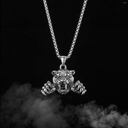 Pendant Necklaces Antique Gold Silver Color Tiger Necklace Stainless Chain Hip Hop For Men Dance Jewelry Accessories