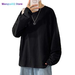 Men's T-Shirts 100% Cotton Oversize Men's Women T-shirt Man Long sleeves Pure Color Men t shirt T-shirts For Male Female Tops 022223H