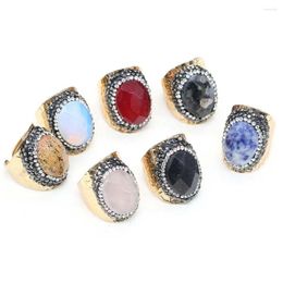 Cluster Rings Natural Agates Stone Ring Egg Shape Section Drill Plating For Women Making DIY Jewelry Accessories Size 30x28mm