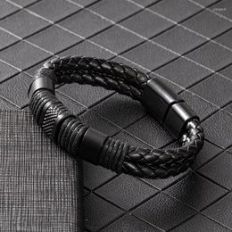 Bangle Hand Braided Men's Bracelet Fashion Jewelry Magnet Buckle Leather For Men Double Layer Design Christmas Gift
