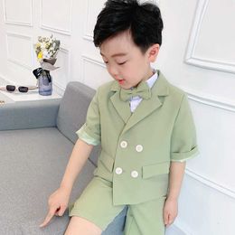 Clothing Sets Summer Kids Short Sleeve Suit Sets Boys Double Breasted Blazer Shorts Clothing Sets Child Party Come Clothes New Fashion H90