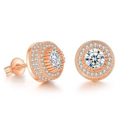 American Hot Hip Hop Stud Earrings Full Diamond 3A Zircon Micro-Inlaid Gold-Plated Men's Earrings Hipster Accessories Wholesale