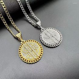 Pendant Necklaces Big Dollar With Rhinestone For Men And Women Hip Hop Charm Necklace Fashion Stainless Steel Jewelry