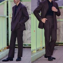 Men's Suits Blazers Men Suit TailorMade 2 Pieces Blazer Pants Double Breasted Stripes Loose Business Wedding Groom Work Plus Size Tailored 230222