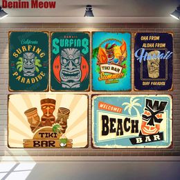 Tiki Bar Stickers Welcome Beach Bar Vintage Metal Tin Signs Bar Pub Cafe Home Decor Hawaii Surfing Wall Art Posters 20x30cm Wo3