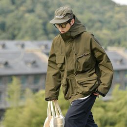 Men's Jackets Spring Hooded Waterproof Jacket Basic Solid Colour With Pockets Windproof Army Oversize Youth Classical Coat