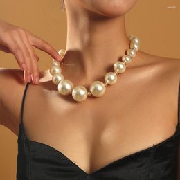 Chains Luxury Female White Big Pearl Necklaces For Women Fashion Gold Colour Metal Hollow Ball Beads Necklace Party Wedding Jewellery Gift