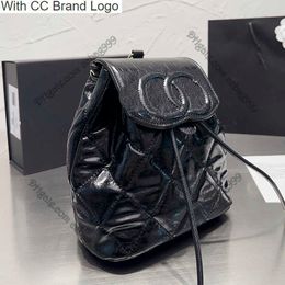 CC Backpack Style Vintage Black Patent Leather Backpack Style Embroidered Letter Badge Quilted Designer Handbags Flap Plain Colour Double Chains Multi Pochette S