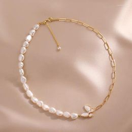 Choker Minar Fairy Genuine Freshwater Pearl Beaded Necklaces For Women Copper White Shell Butterfly Asymmetric Chain Necklace