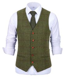 Men's Vests Army Green Vest Plaid Soft Wool Brown Jacket Casual Gentleman Tweed Business Waistcoat For Groosmen Man 230222