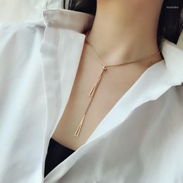 Pendant Necklaces YUN RUO Rose Gold Color Fashion Adjust Triangle Tassel Necklace Titanium Steel Jewelry Woman Birthday Gift Never Fade