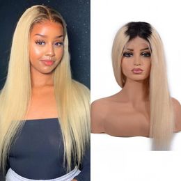 Stunning Peruvian Human Hair Straight Lace Front Wig 1B/613 Blonde Ombre Colour Frontal Wigs with Baby Hair - High Quality Natural Hairline for Women