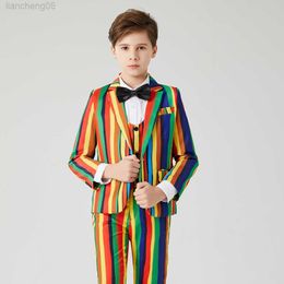 Clothing Sets Boys Colourful stripes Suits for Weddings Kids Plaid Blazer Vest Pants 3pcs Outfits Kids Gentleman Party Tuxedo Clothing Sets W0222