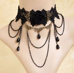 Choker High-end Vintage Black Lace Bead Chain Tassel Necklaces For Women Girls Clavical Necklace Fashion Jewelry 2N001