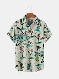 Men's Casual Shirts Cocktail Pattern 6 Digital Printing Loose Large Button Short Sleeve Top 230221