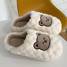 Slippers Winter Warm Indoor Slippers Girl Heart Cute Bear Cotton Slippers Student Home Cartoon Plus Flat Cartoon Slides Shoes Z0215