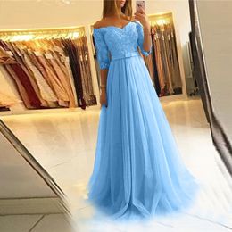 Party Dresses Winter Long Sleeve Lace Gauze Skirt Pink Midwaist Wedding Bridesmaid Ball Dress Boat Neck Prom Gowns Quinceanera Robes 230221