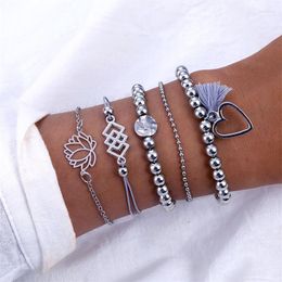 Link Bracelets Boho Bangle Heart Shaped Lotus Geometry Fringed Bead Bracelet Women Charm Party Wedding Jewelry Accessories