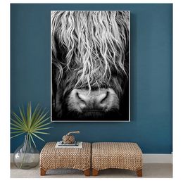 Cattle Print On Canvas Wall Art Pictures Animal painting for Living Room Home Decor Modern Abstract Scottish Highlander Woo