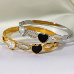 Bangle AENSOA Charm Stainless Steel Shell Heart Shape Bangles Bracelets For Women Girl Classic Gold Color Jewelry Wholesale