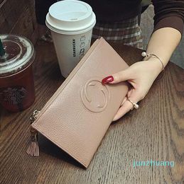 Genuine cow leather zipper tassel women designer wallets super thin lady fashion 2323 zero purses female popular phone clutchs no66