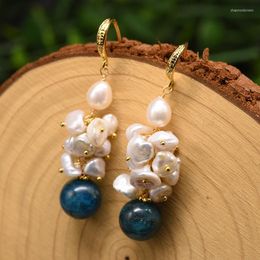 Dangle Earrings Original Design Handmade Drop For Women Natural Fresh Water Pearl Blue Stone Fine Jewellery Wedding Party Gifts