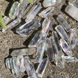 Decorative Figurines 3-6Cm 100g Angel Aura Crystal Point Wand Clear Quartz Titanium Healing Gem Electroplated For Wholesale Decor