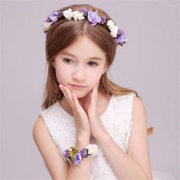 Headpieces Wedding Flower Girls Hairwreath Halo Boho Beach Kid Headband Garland Festival Floral Crown Headwear With Bracelet