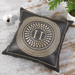 Wholesale European-Style Square Faux Leather Imitation Leather Texture Embroidered Bedroom Pillowcase Sofa Cushion Car Cushion without inner