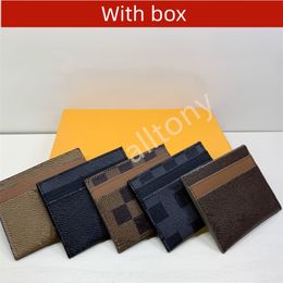 Card Holders Credit card wallet package coin pack designer wallets Brown Chequered Leather Bank card package mini wallets clutch bag classic style with box