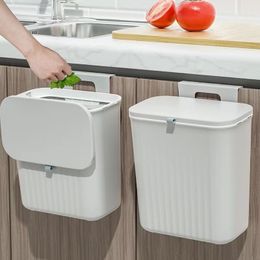 Waste Bins Wall Mounted Hanging Trash Bin Kitchen Trash Can Cabinet Door Bathroom Trash Can With Lid Garbage Bin Counter Bins Dustbin 230221